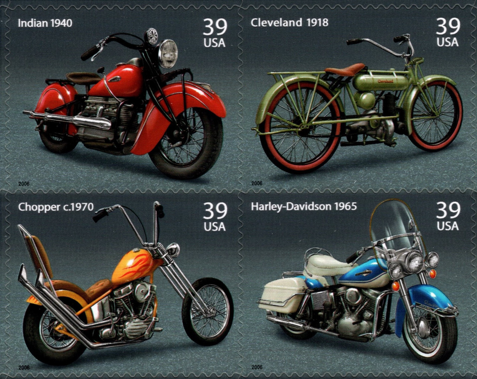 USA 2006 AMERICAN MOTORCYCLES 20 STAMP SHEET 39 CENT SCOTT 4085-4088 MNH