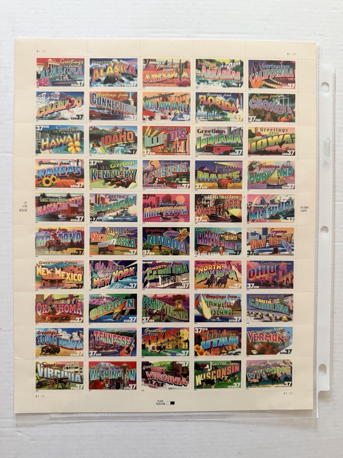 US SCOTT 3696 – 3745 (50 SINGLES) GREETINGS FROM AMERICA 37 CENT FACE MNH