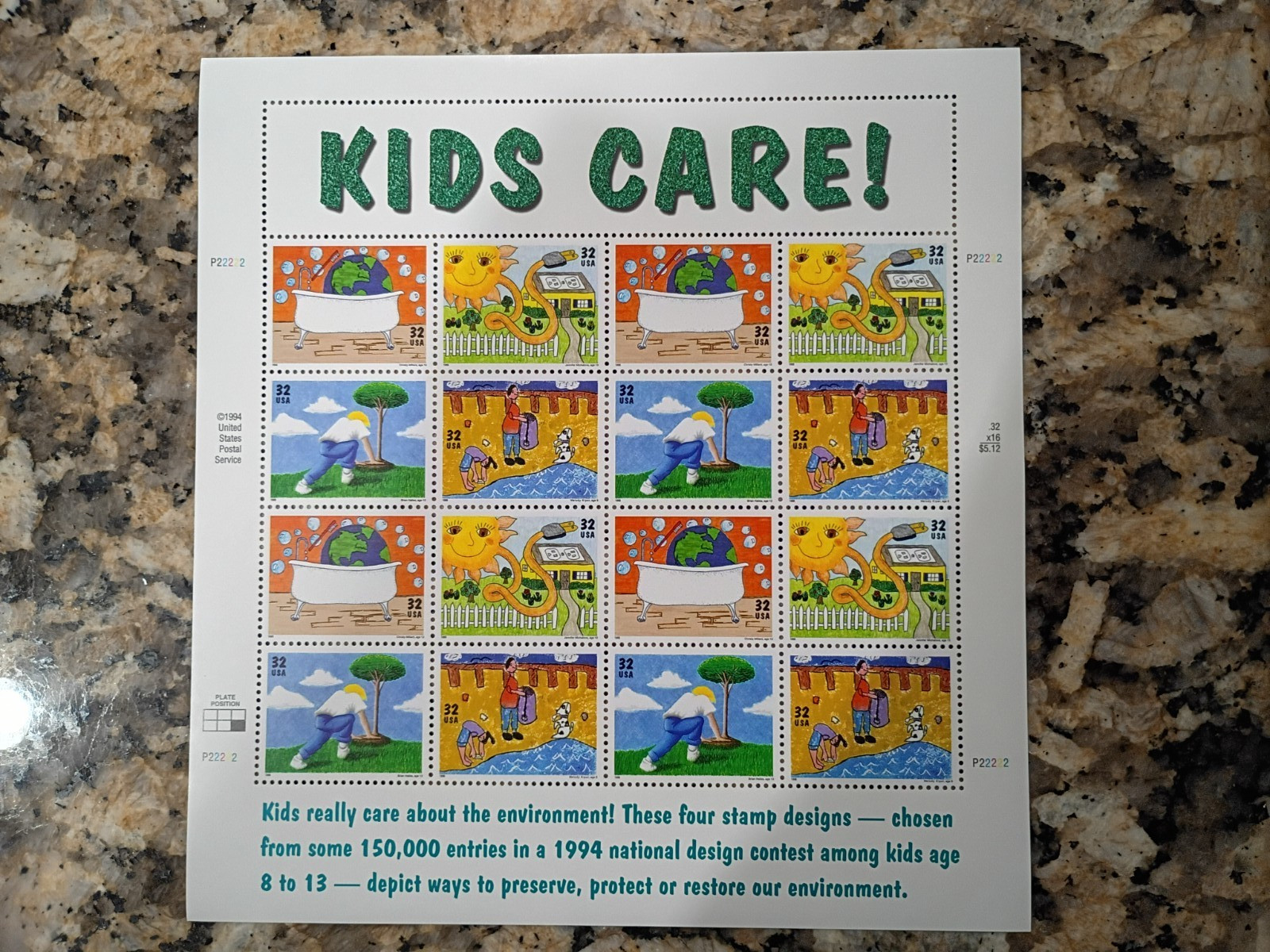 US SC# 2951-2954 – KIDS CARE -EARTH DAY – MNH 32 cent full sheet
