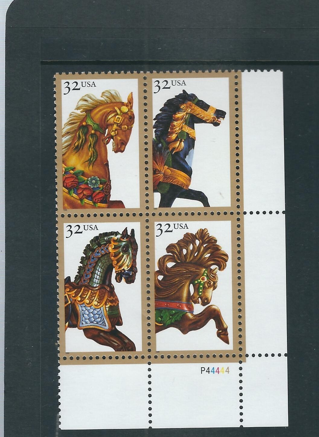 USA SC # 2976-2979 Carousel Horses . Block Of Four Plate Number . MNH….