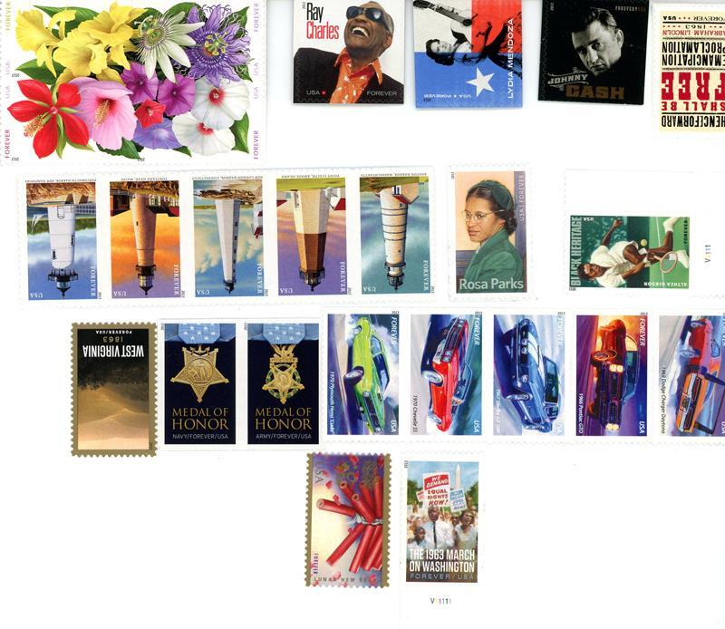 UNITED STATES 25 DIFFERENT 2013 FOREVER STAMPS (LOT 3053)
