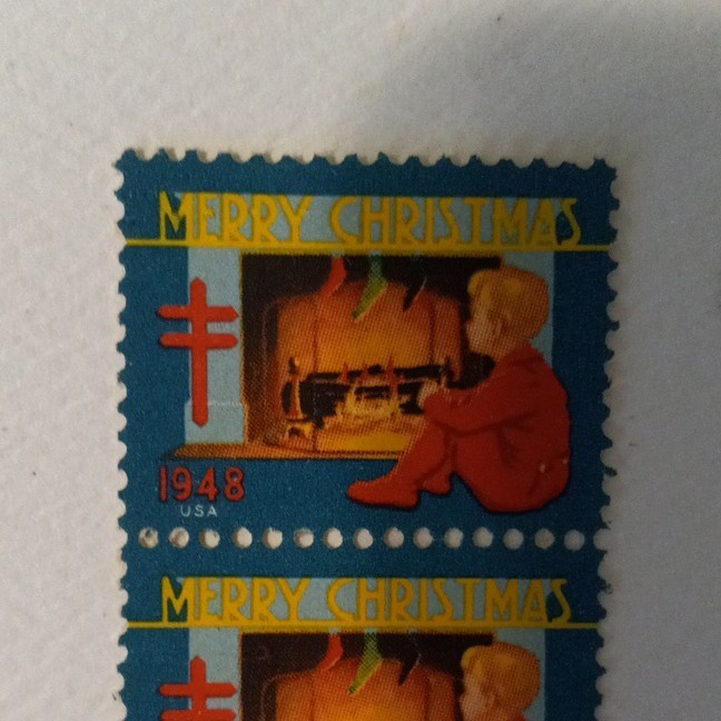 1948 US Merry Christmas Coil Strip Postage Stamps Mint Never Hinged MNH
