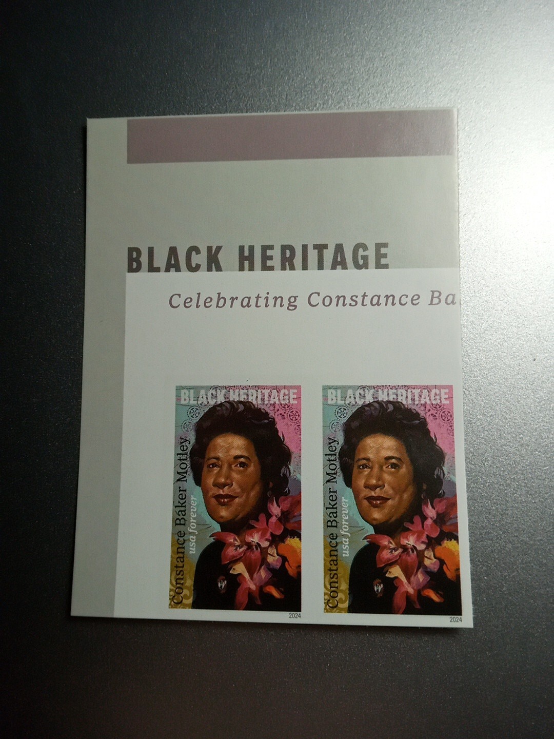 USA 2024 Sc #5830a 4ever CONSTANCE BAKER MOTLEY Imperf/NDC Horizontal pair Mint