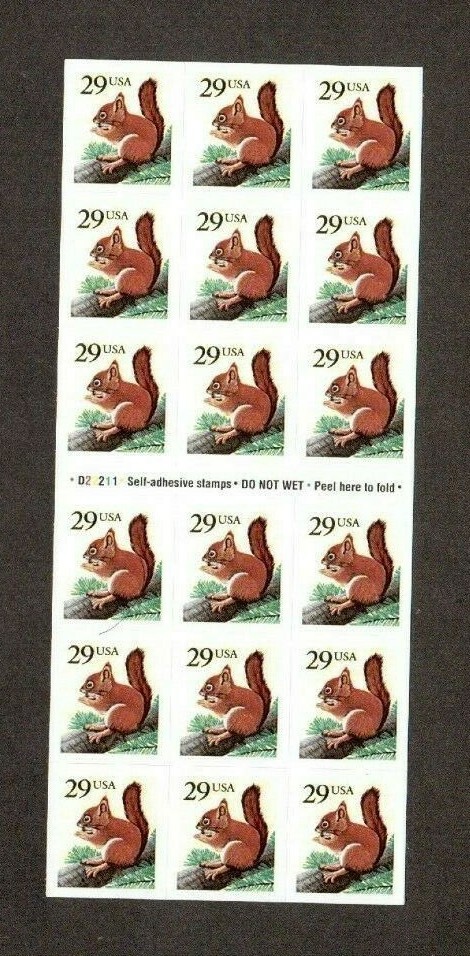 STAMPS FULL UNFOLDED BOOKLET # 2489a Red Squirrel 29 cent 1993 D222111