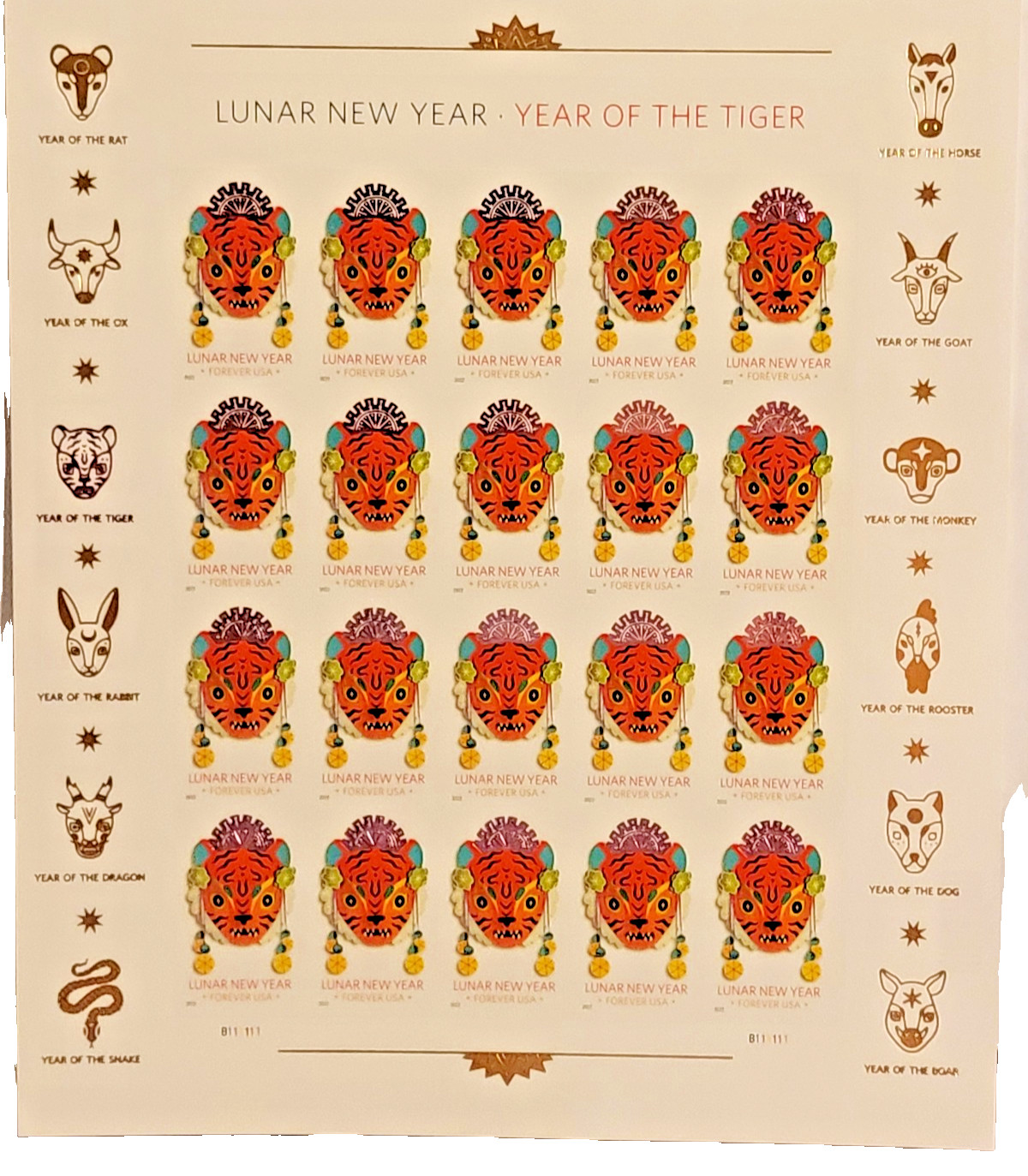 USPS Chinese Lunar New Year (Tiger Year) (Sheet of 20) FOREVER Stamps COLLECTIBL