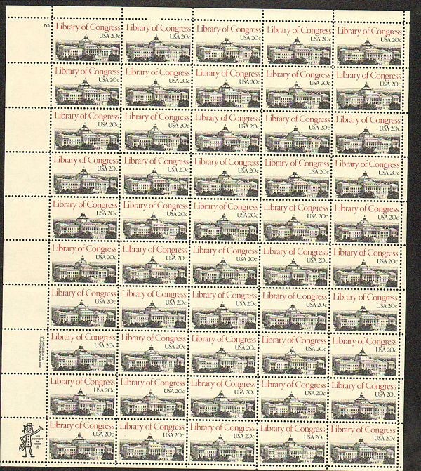 United States 20¢ LIBRARY OF CONGRESS #2004 MNH Full Sheet FACE VALUE