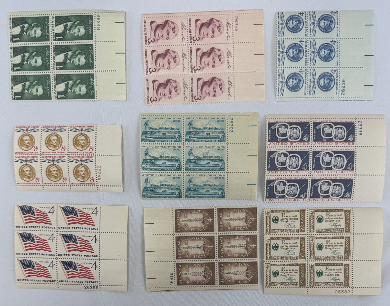Vintage stamps US Plate Blocks 1959 MNH Liberty Series and Commemoratives Scott
