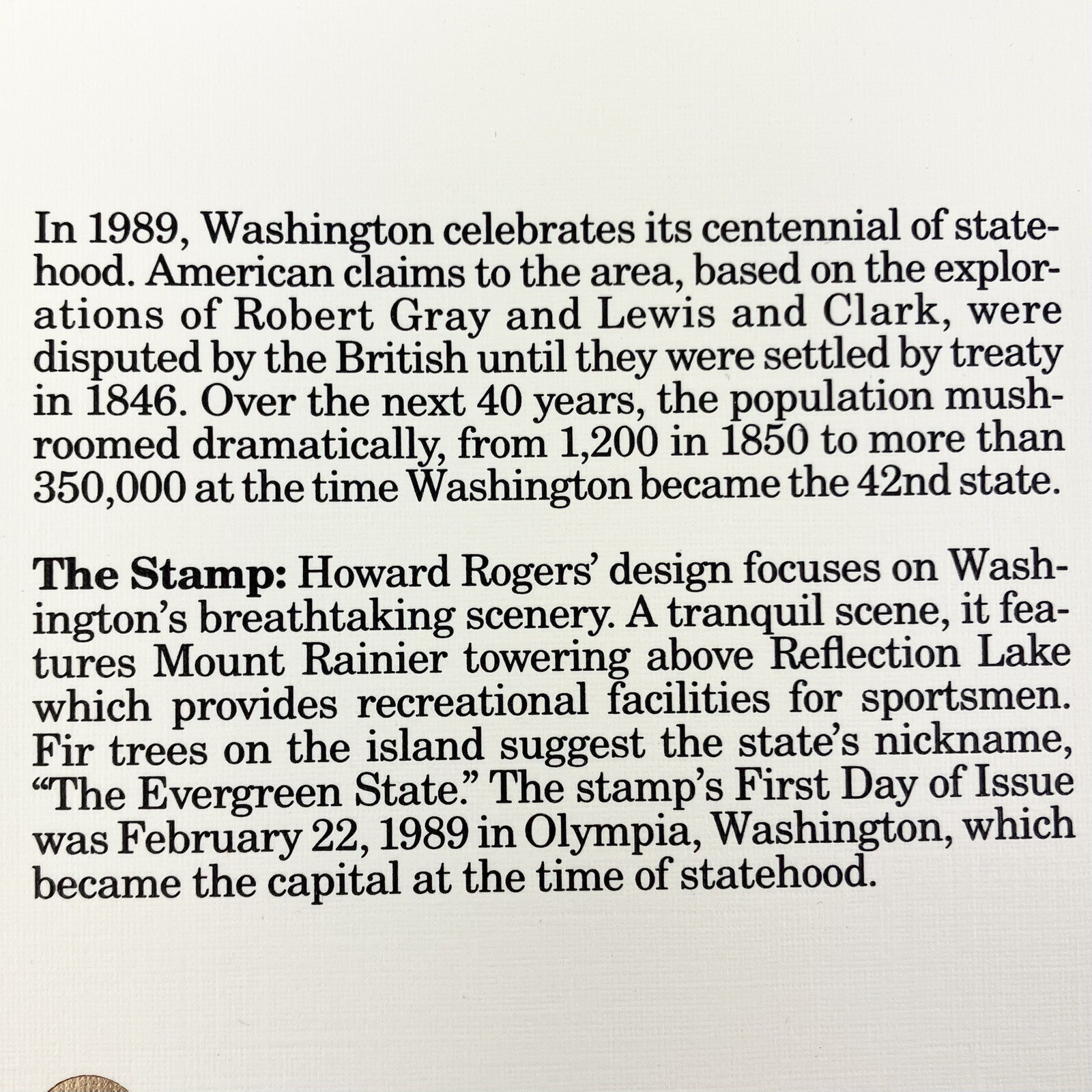 Bernice Kochan Washington Statehood Postage Stamp Art USPS Farmable Gift 1989