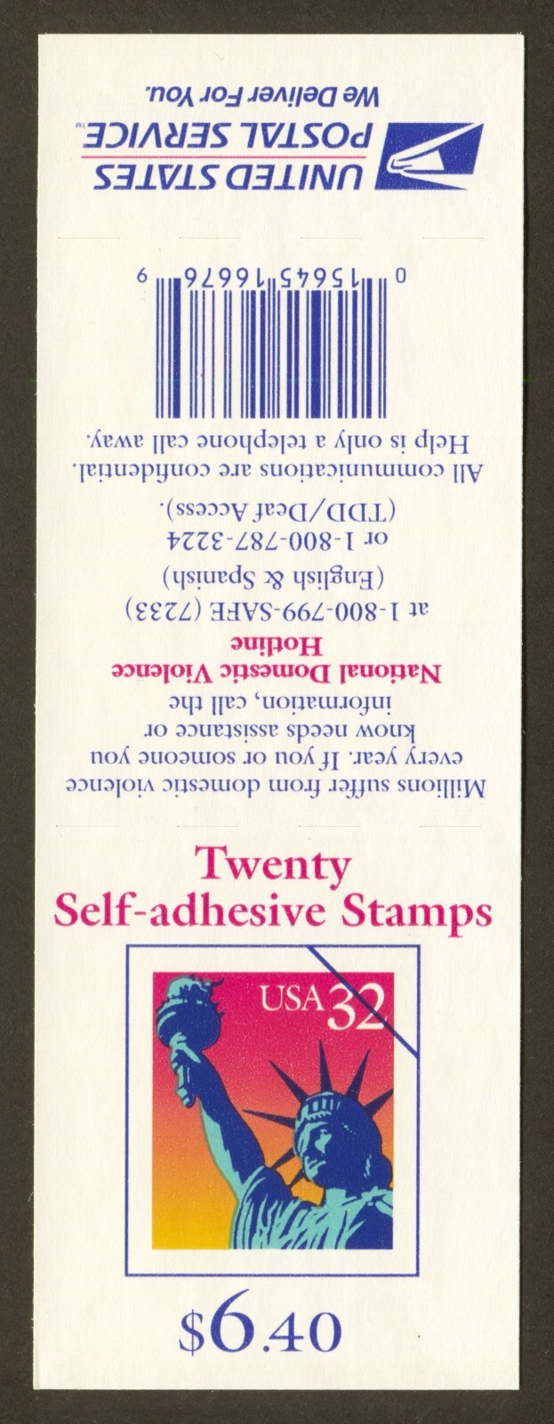 U.S. Scott# 3122a, 1997 Statue of Liberty, Booklet Pane of 20, SCV: $14.00