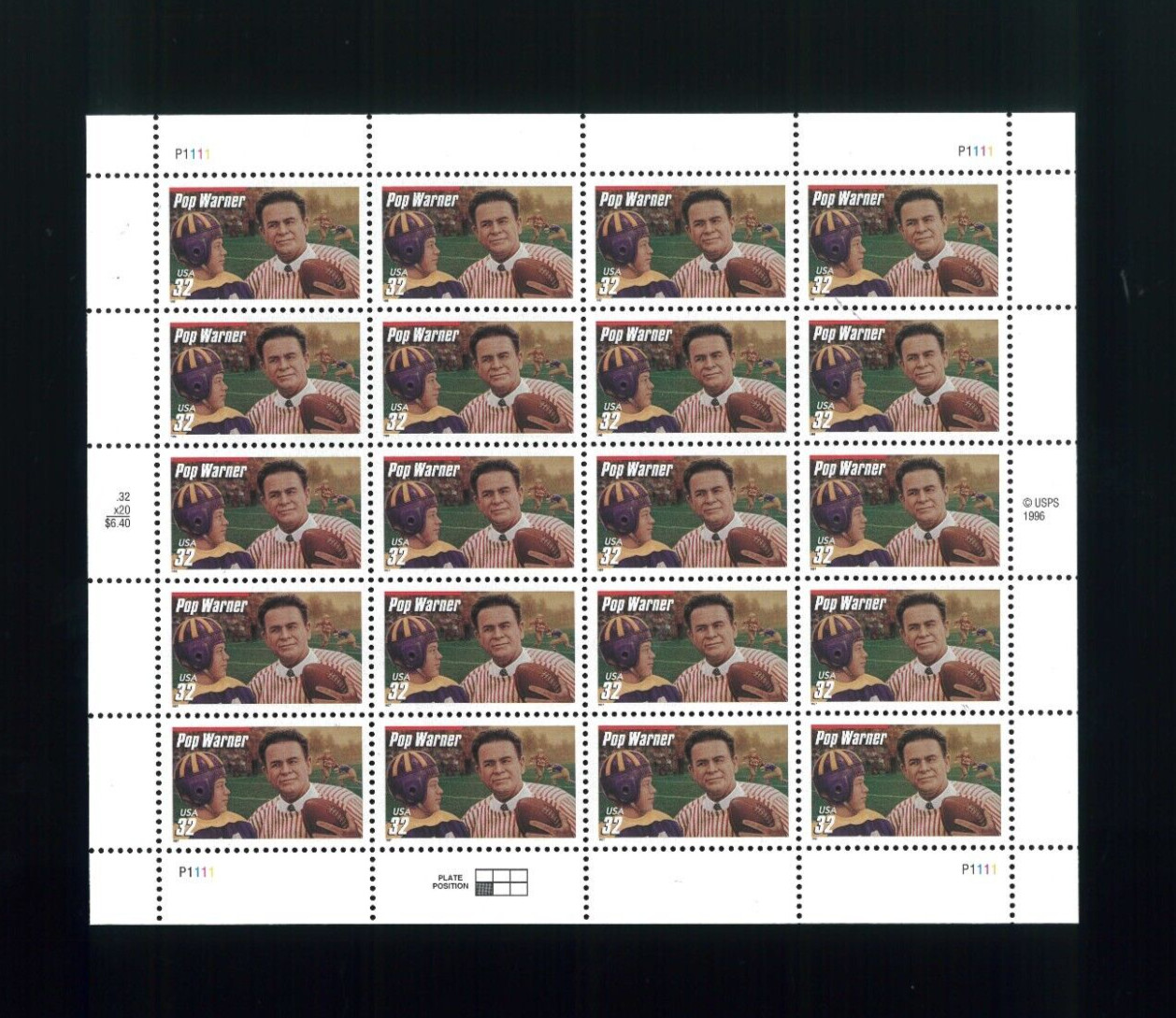 United States 32¢ Pop Warner Football Postage Stamp #3149 MNH Full Sheet