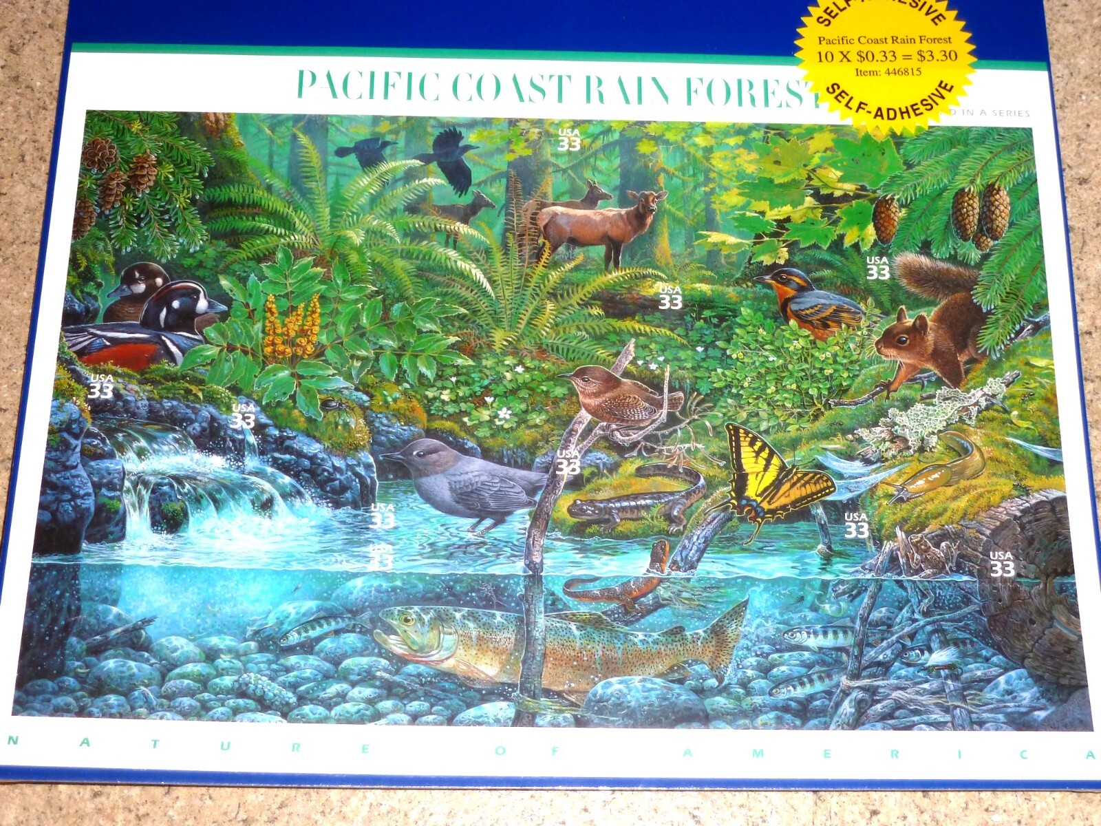 USPS 2000 Sheet of 10 “Pacific Coast Rain Forest” 33¢ Stamps USA Scott 3378 MNH
