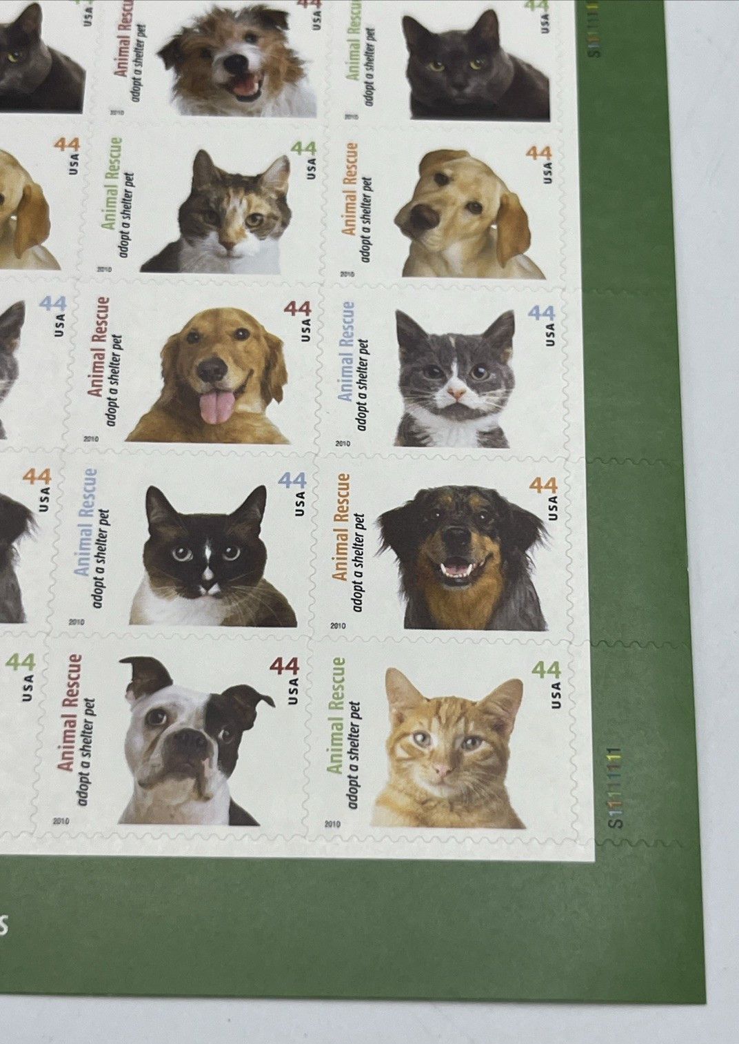 Animal Rescue Adopt a Shelter Pet Sheet of Twenty 44 Cent Postage Scott 4451-60