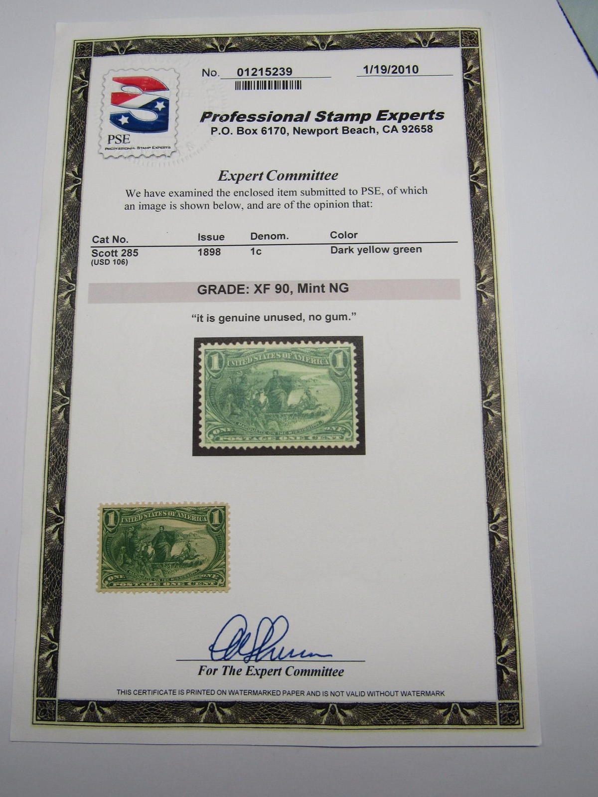 PSE Certified Stamp! 1898 U.S. POSTAGE ONE 1¢ GR-XF90 Mint NG Stamps STP-32-IB