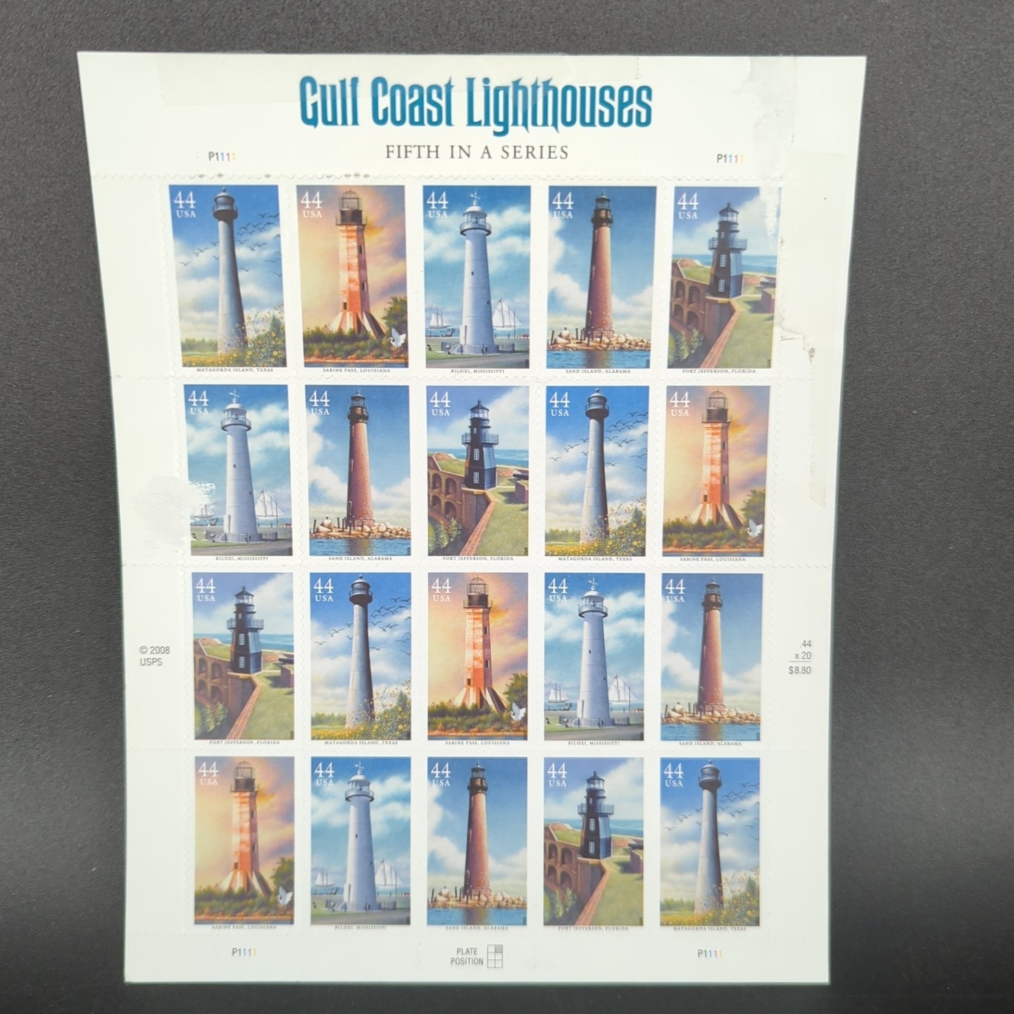 United States 44¢ Gulf Coast Lighthouses Postage Stamp #4409-13 MNH Sheet
