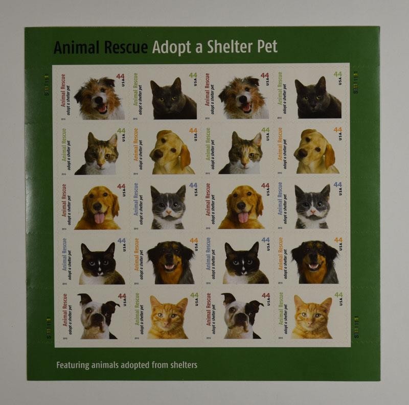 US SCOTT 4451 – 4460a PANE OF 20 ADOPT A SHELTER PET STAMPS 44 CENT FACE MNH
