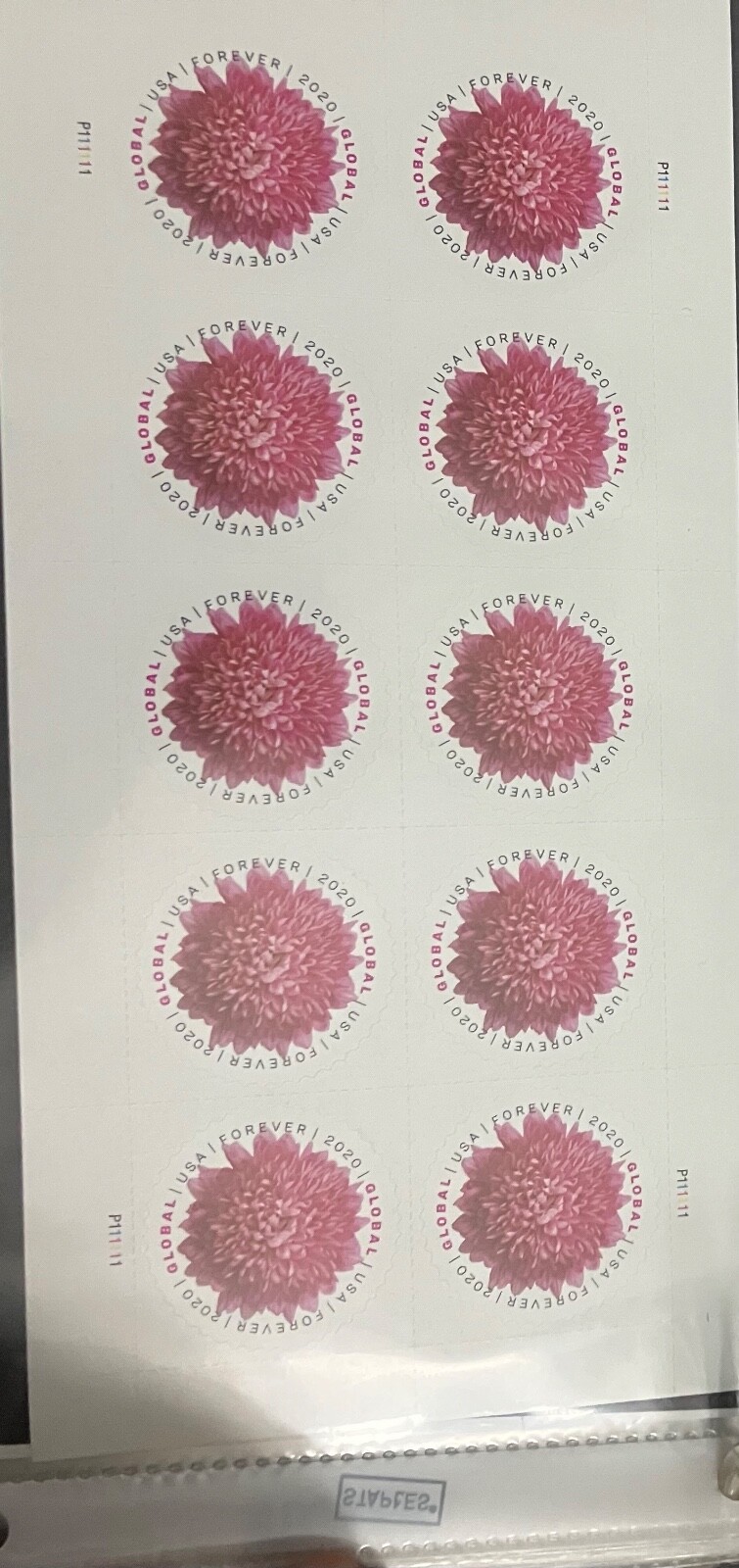 2020 GLOBAL CHRYSANTHEMUM 10 count USA Forever stamps-NEVER USED