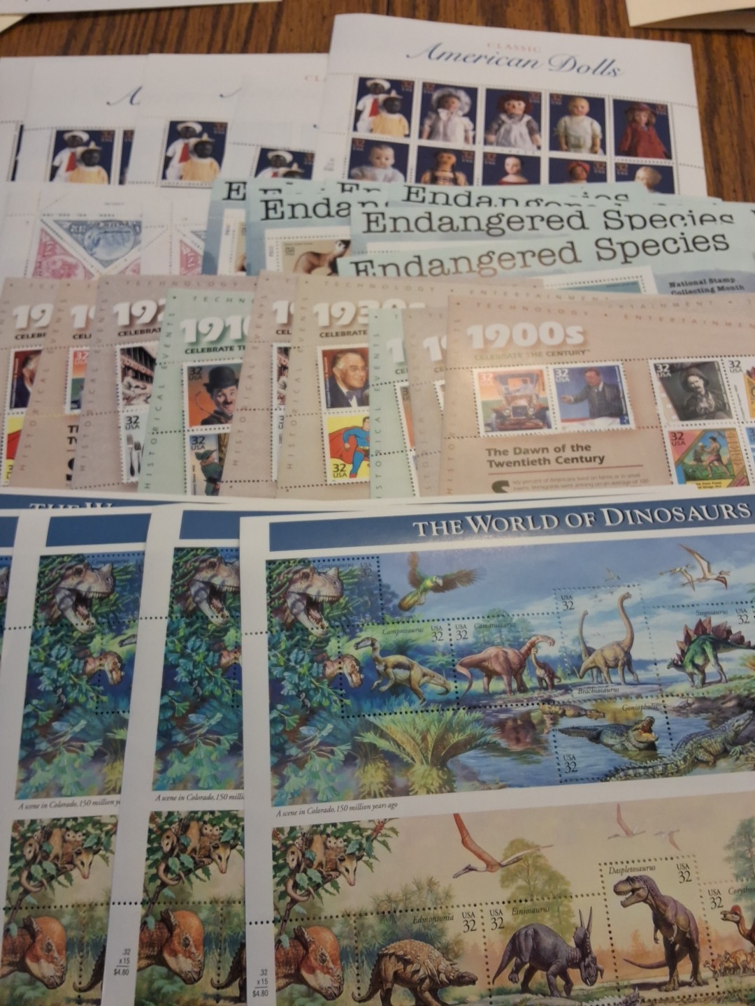 $168.00 FV Unused U.S. 32 Cent Stamps MNH Sheets Dinosaurs Century + Free Ship