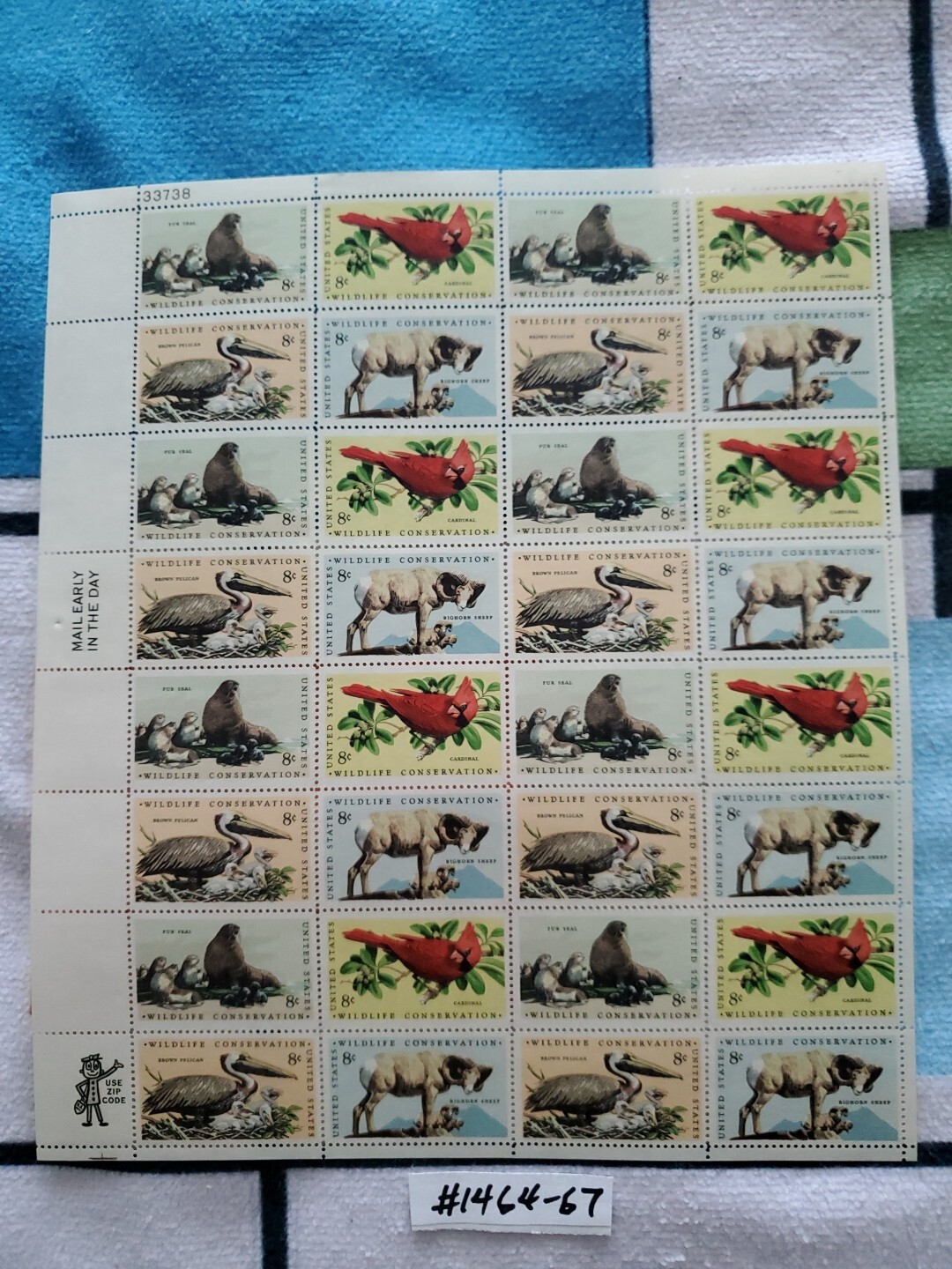 US SCOTT 1464-1467 SHEET OF 32 WILDLIFE CONSERVATION STAMPS 8 CENT FACE -MINT NH