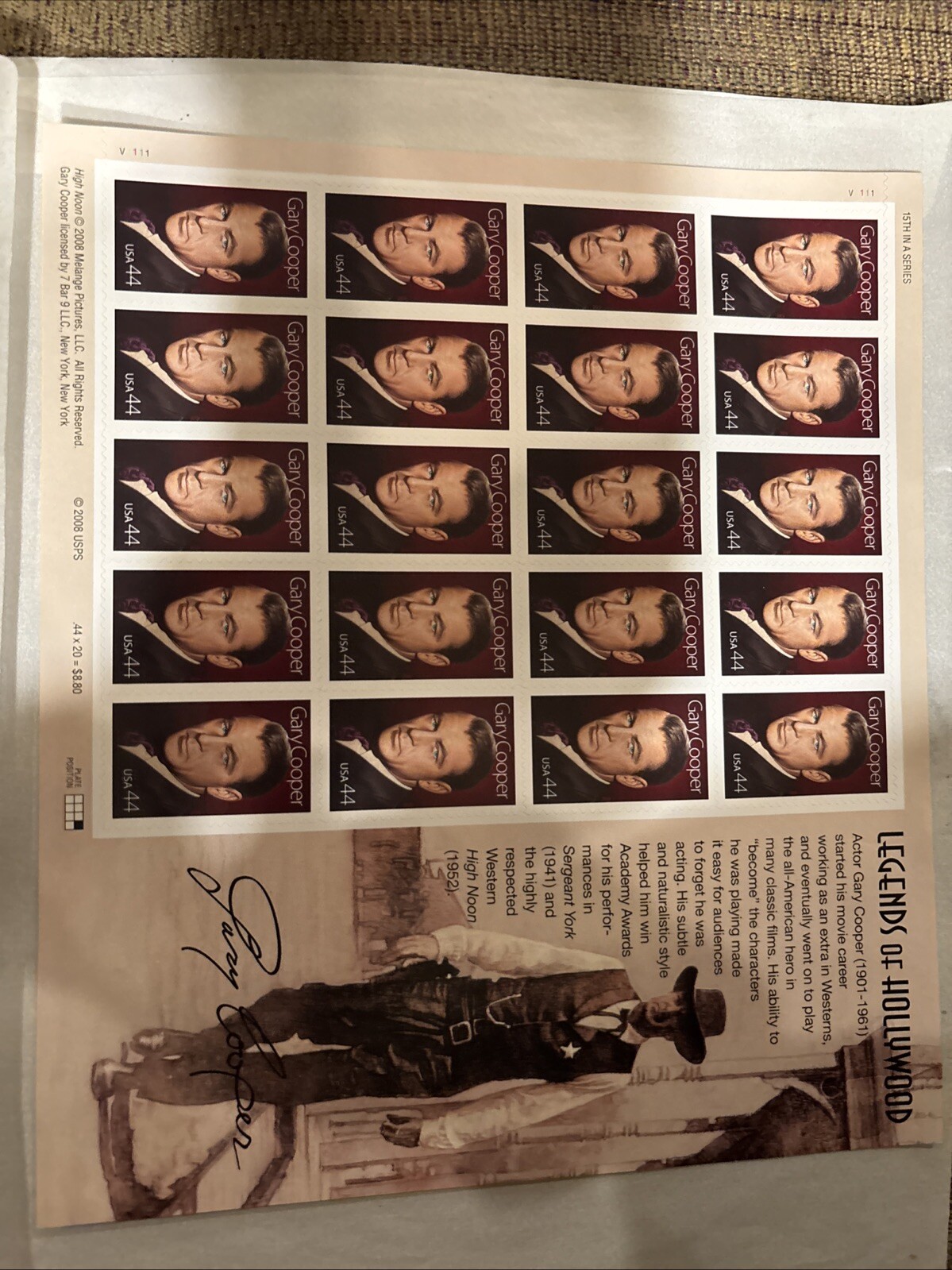 United States 44¢ Hollywood Star Gary Cooper Postage Stamp