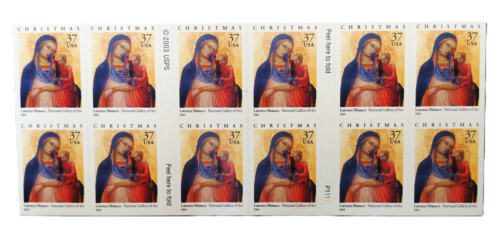 37-cent stamps USPS Lorenzo Monaco Christmas Mary and Jesus book of 20