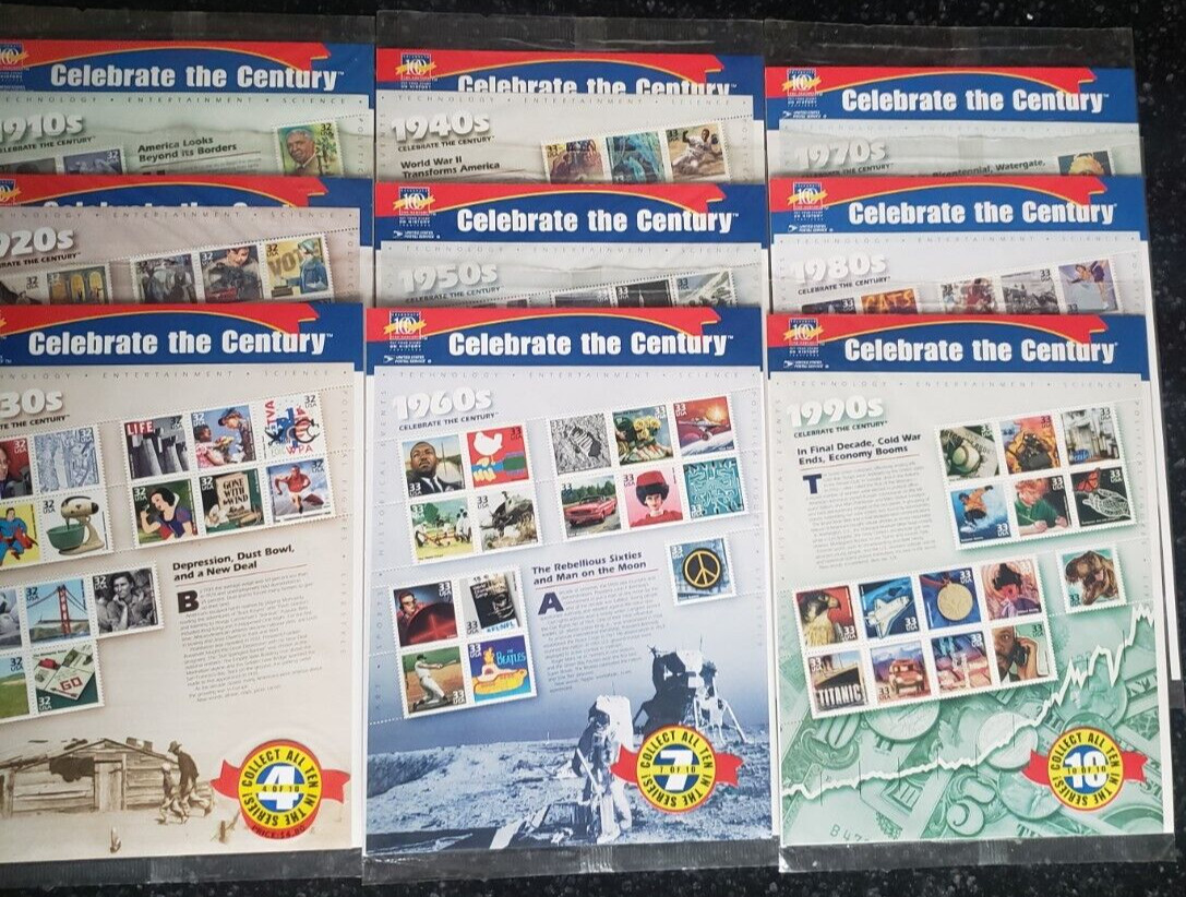 USA CELEBRATE THE CENTURY 1910-1990 9 Sheets USPS Sealed $44.10 Face Value OS116
