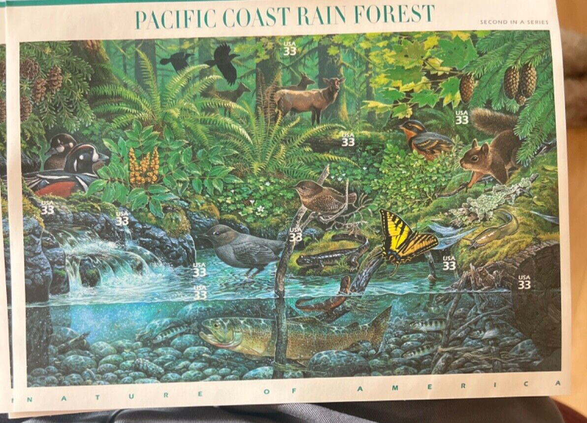 See Photos. US stamps. SCOTT # 3378 – PACIFIC COAST RAIN FOREST – PANE OF 10