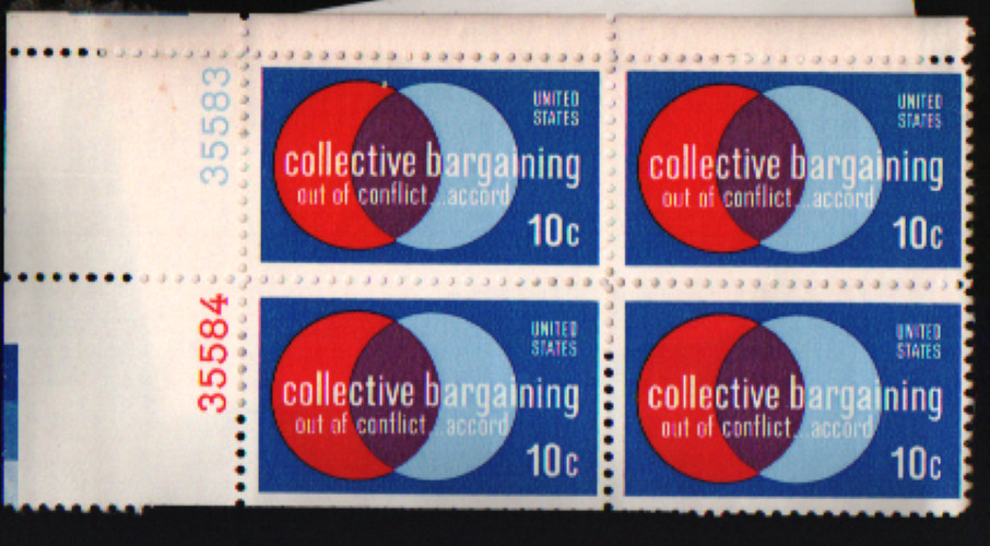 1975 10c Collective Bargaining Block of Four Scott #1558 ST117