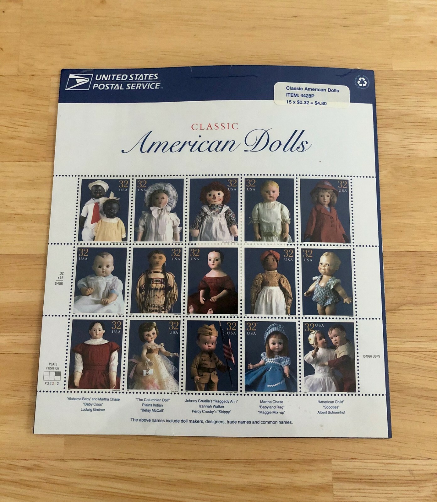 1996 USPS Classic American Dolls Stamps 15, 32 cent Stamp Sheet