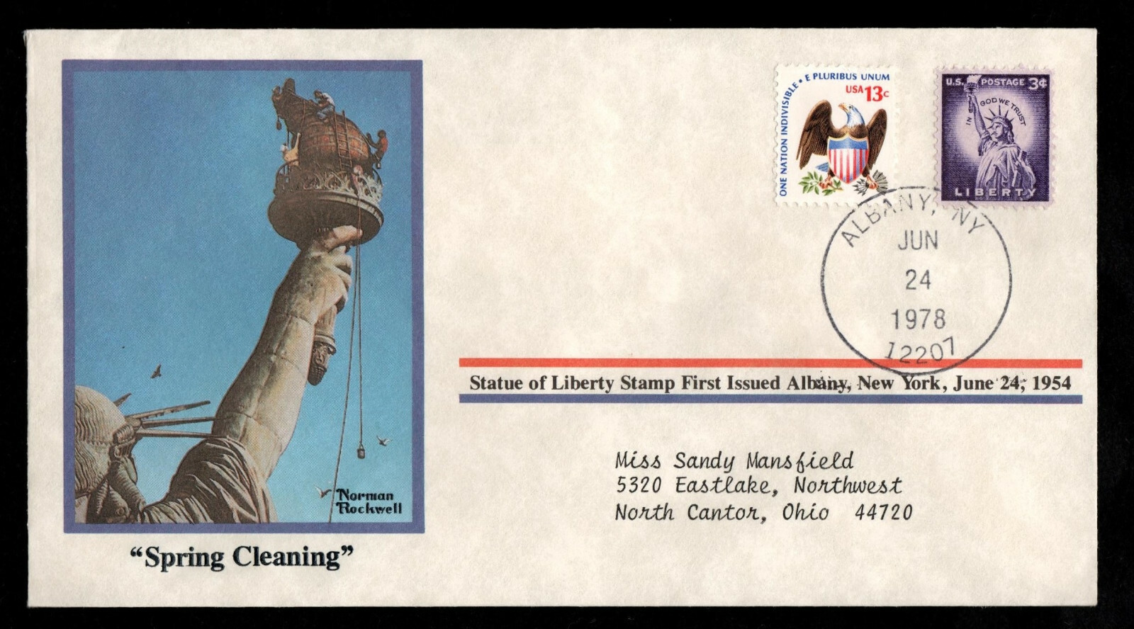 Norman Rockwell Cover “Spring Cleaning” 78′ and 3c Statue of Liberty stamp 1954
