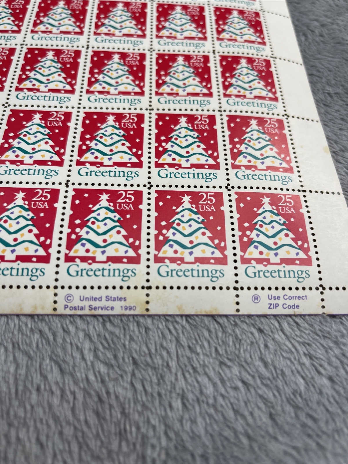 1990 US SCOTT 2515 PANE OF 50 GREETINGS Tree STAMPS 25 CENT FACE MNH