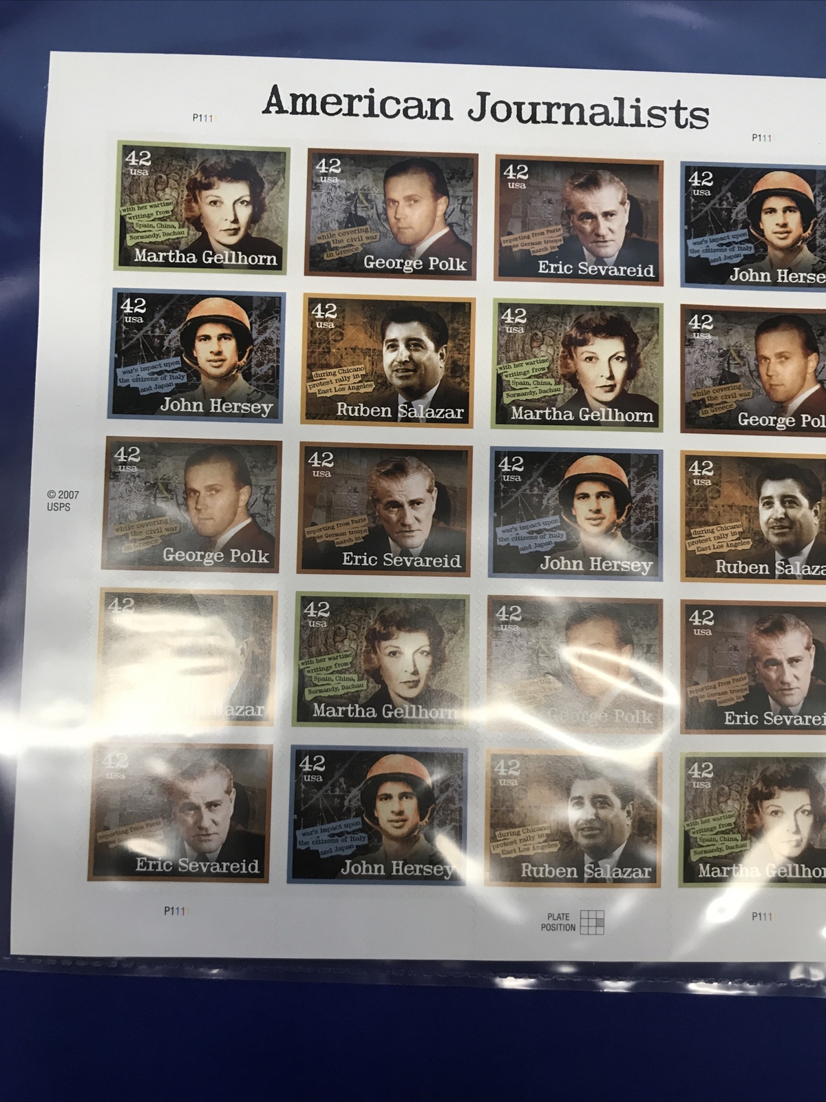 SCOTT # 4248-52-AMERICAN JOURNALISTS-SHEET OF (20) 42 CENT STAMPS MNH-2008