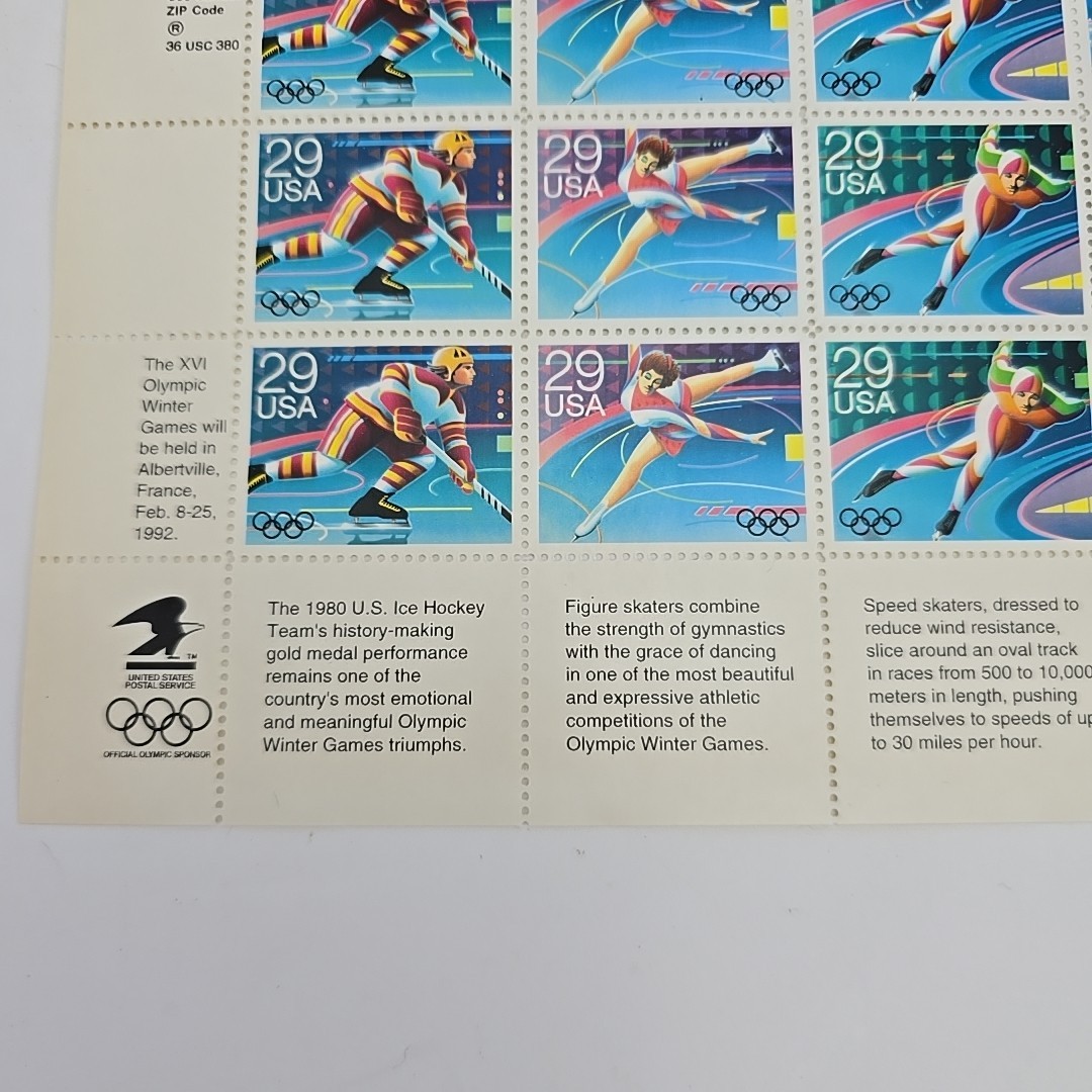 Vintage US 1991 – 15 PANE OF 35 WINTER OLYMPIC STAMPS 29 CENT FACE MNH
