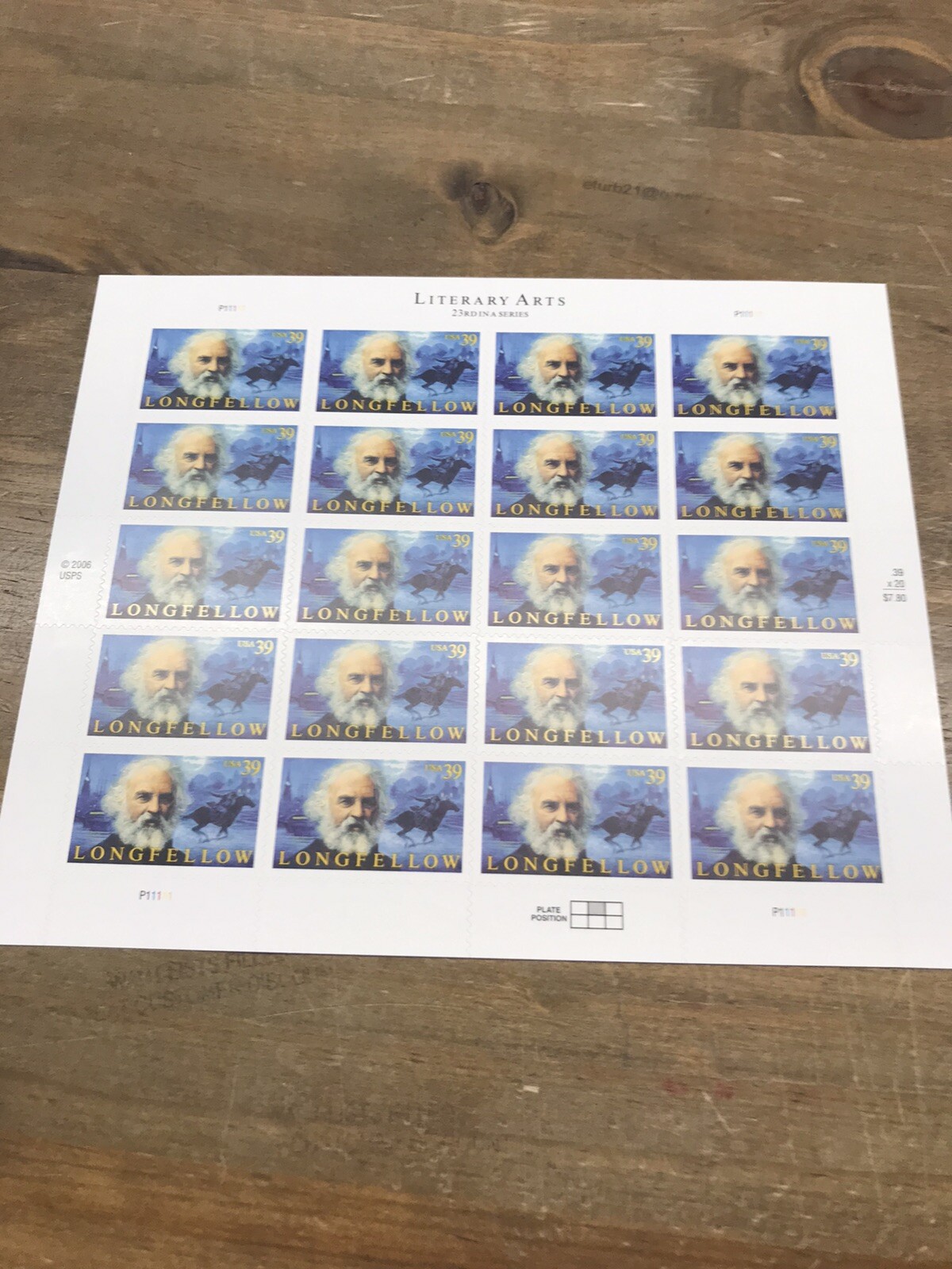 SCOTT# 4124 SHEET OF 20 LONGFELLOW 39 CENT STAMPS MNH