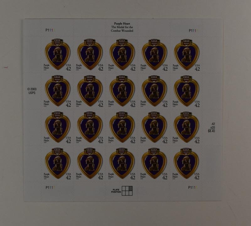 US SCOTT 4264 PANE OF 20 PURPLE HEART STAMPS 42 CENTS FACE MNH
