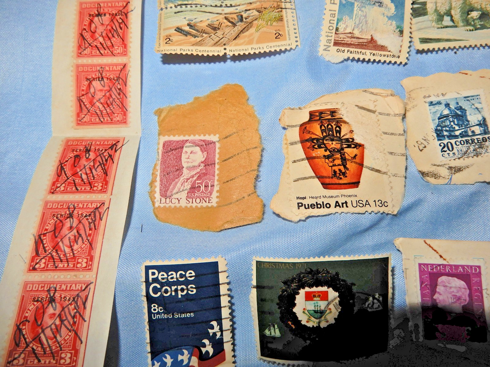 Mixed of 38 unuseable Multiples, Strips & Singles of US Postage Stamps USA