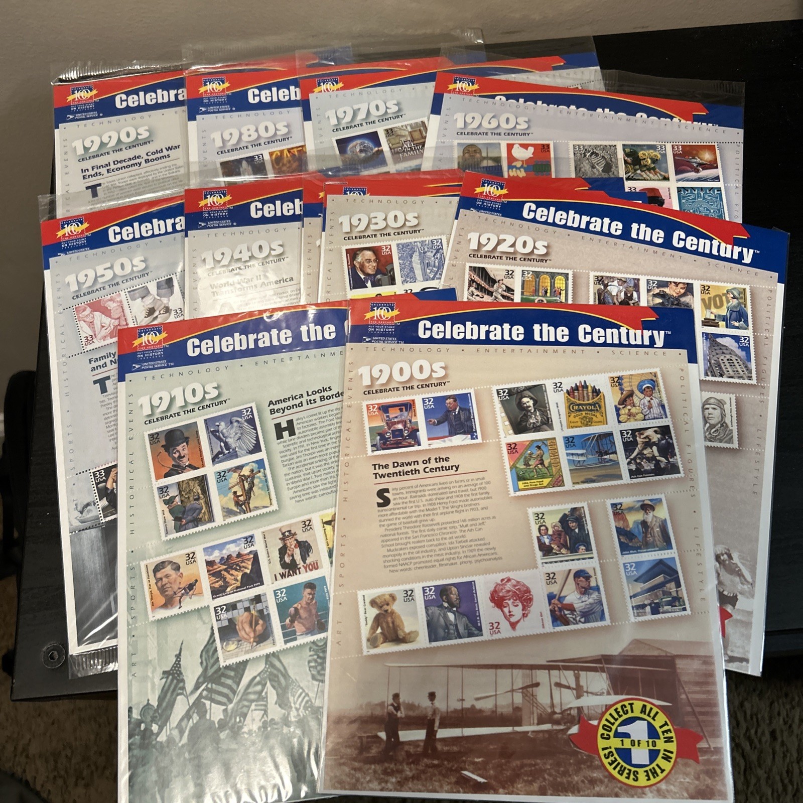 CELEBRATE THE CENTURY 1900-1990. Complete 10 Sheet Set US Stamps USA # 3182-3191