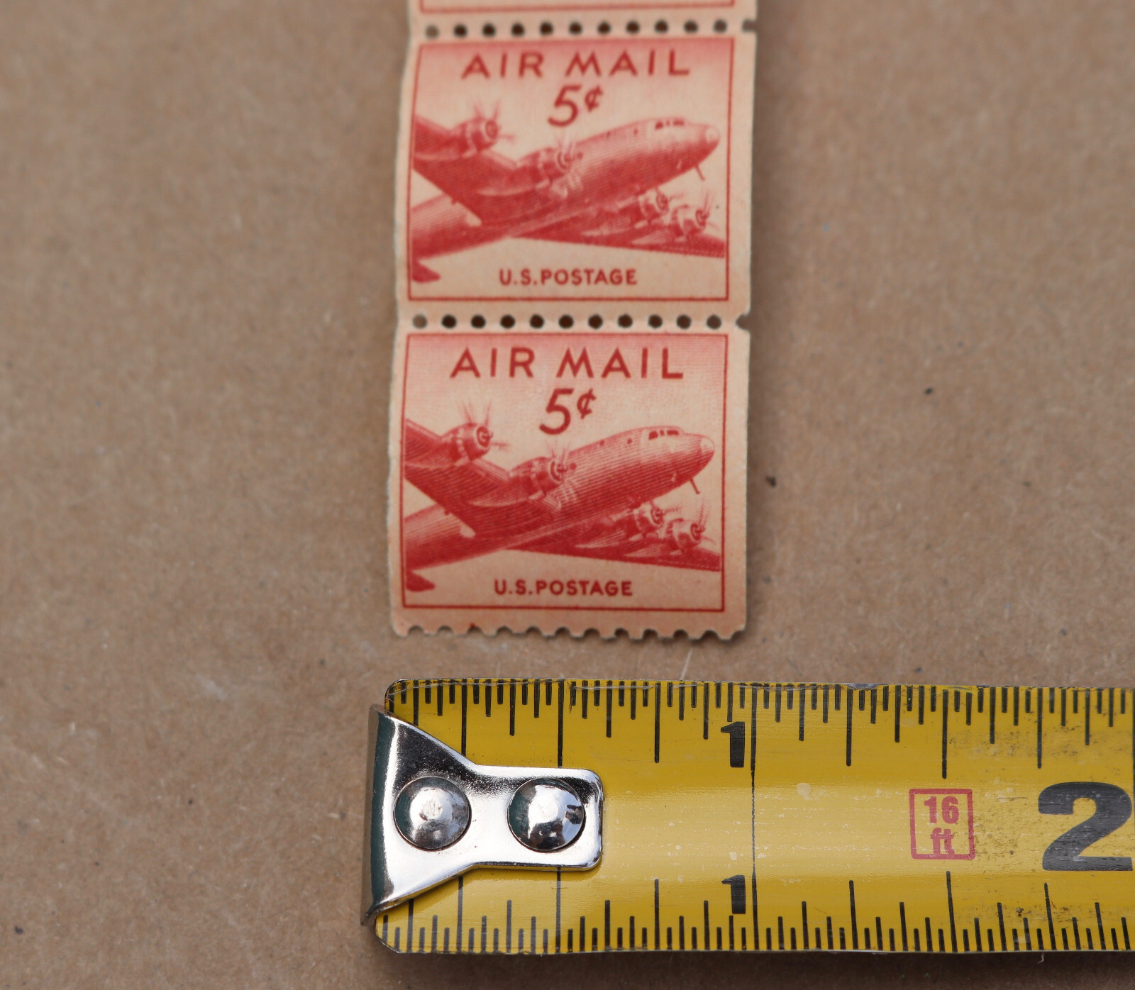 Vintage Red Air Mail 5 Cent Postage Stamp Roll 300+ Unused Stamps 5C C37 1948