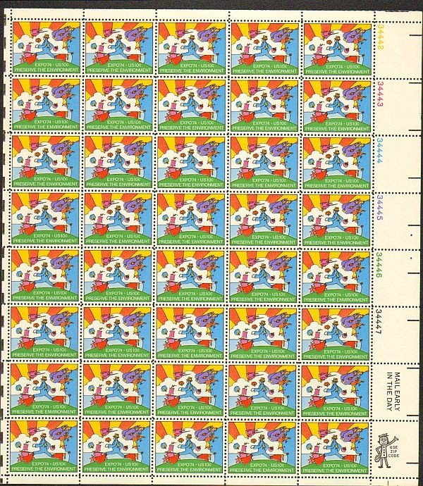 United States 10¢ Expo 1974 Spokane WA #1527 MNH Full Sheet FACE VALUE
