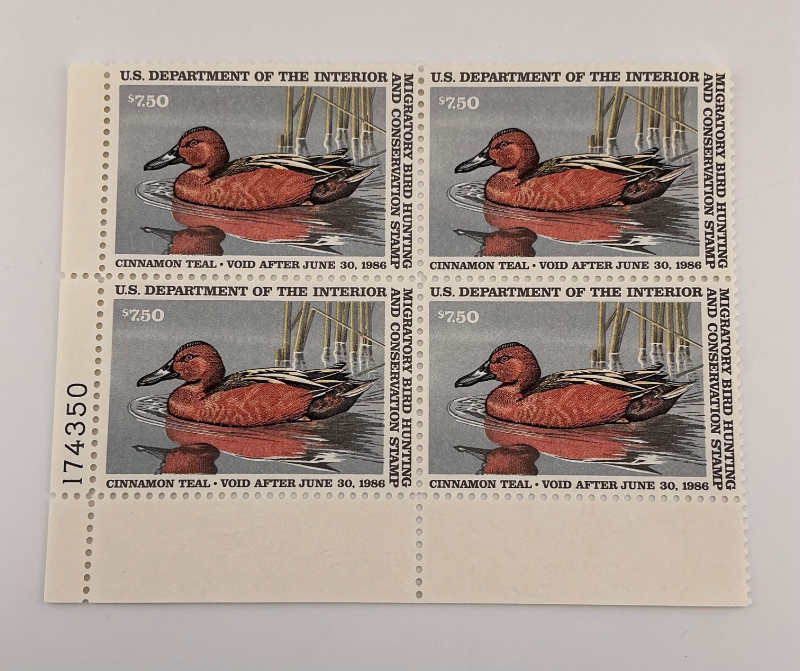 1985 US Federal Scott #RW52 Cinnamon Teal Block of 4 MNH