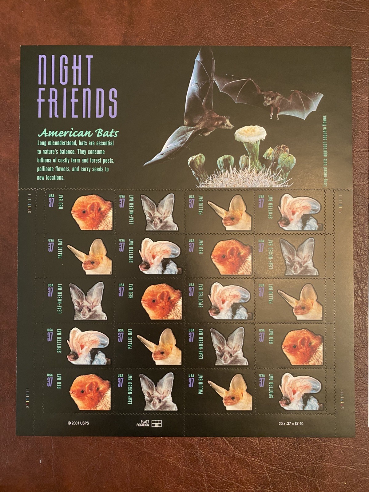 US Postage Stamp Lot of 2 Sheets – Night Friends Bats, Salt Water Sea Life Scuba