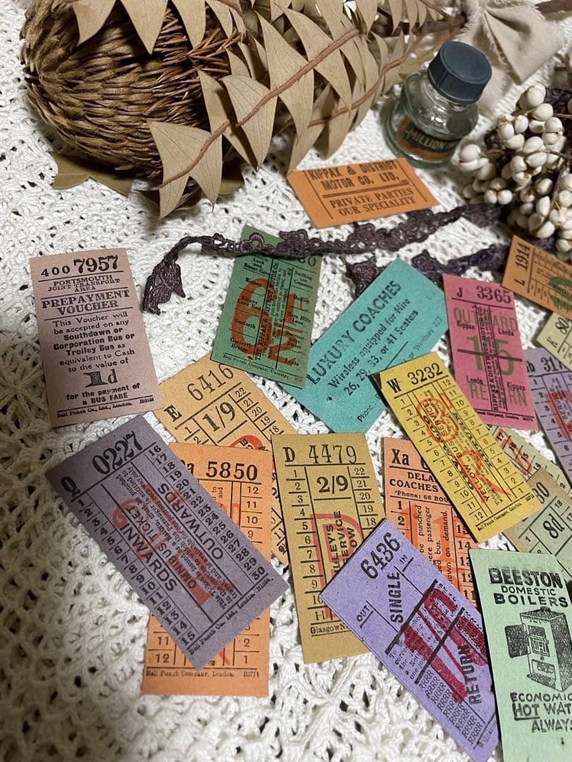 Vintage bus block ticket collection overseas 32 sheets paper junk AA