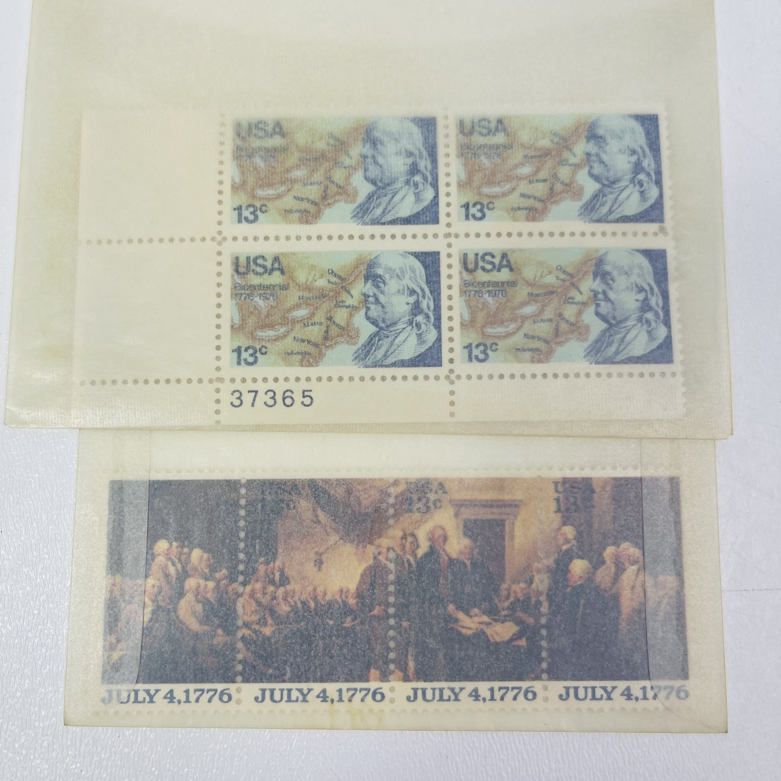 US Postage Stamps Bicentennial Lot Of 2 Plate Blocks Franklin American Revolutio
