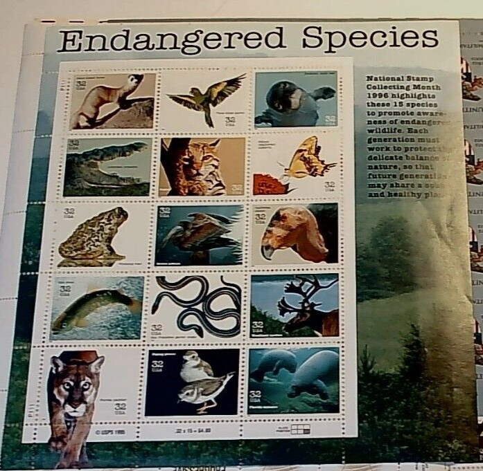 1995 32 cent Endangered Species full Sheet of 15