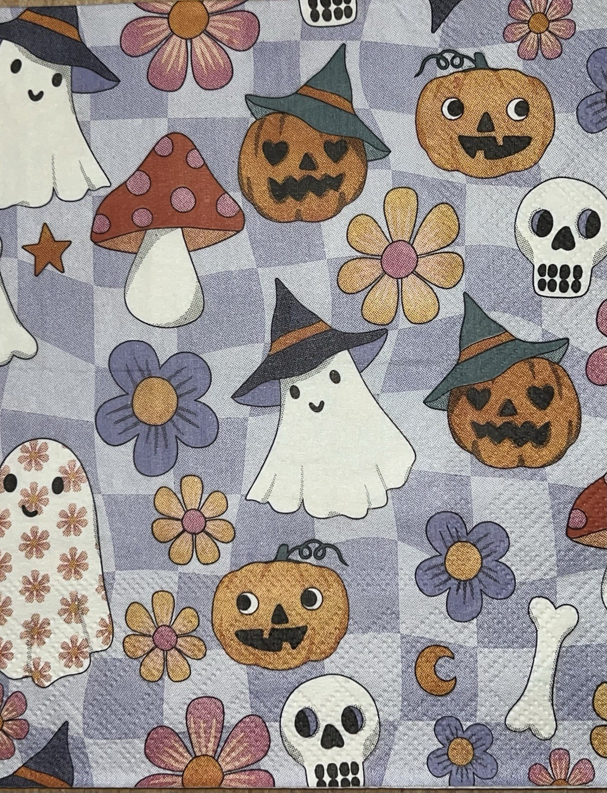 TWO Individual Lunch Napkins Decoupage Halloween Pumpkins Ghosts Fall- Flowers
