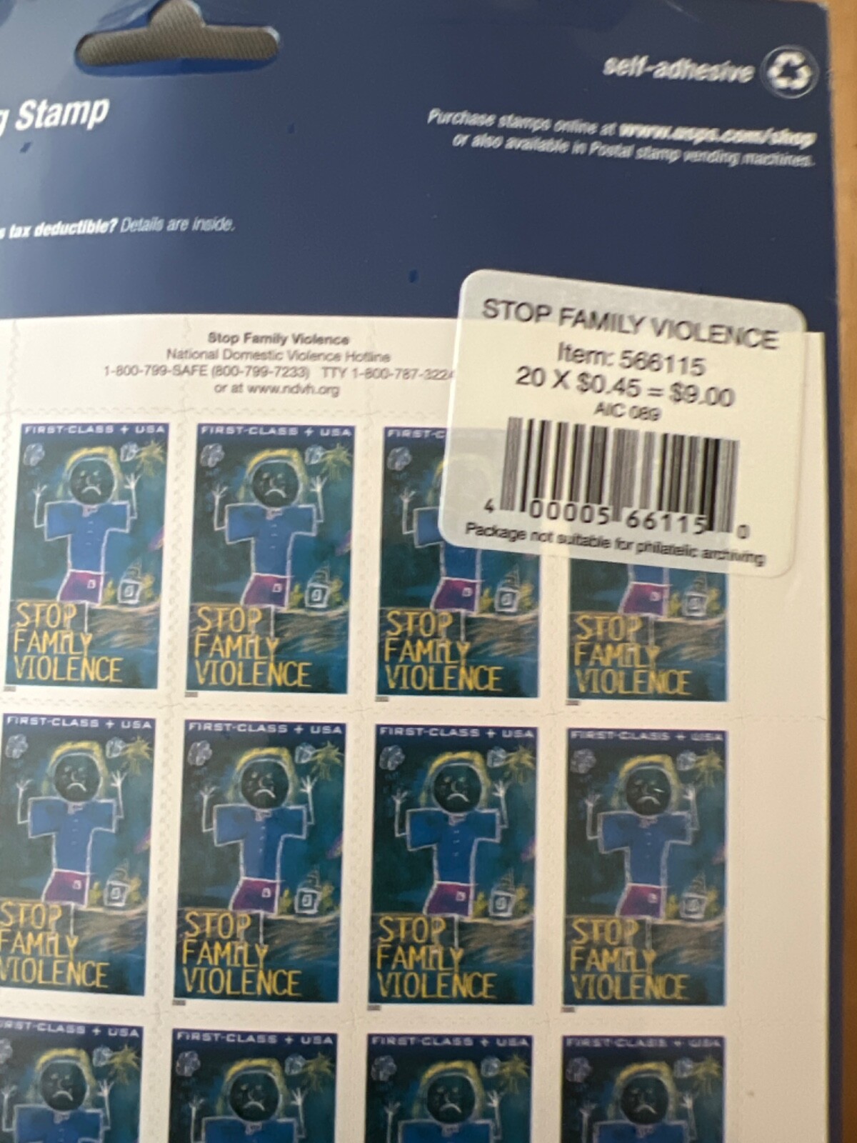 See Photos. US Stamp Scott # B3 Sheet of 20 – STOP FAMILY VIOLENCE – MNH