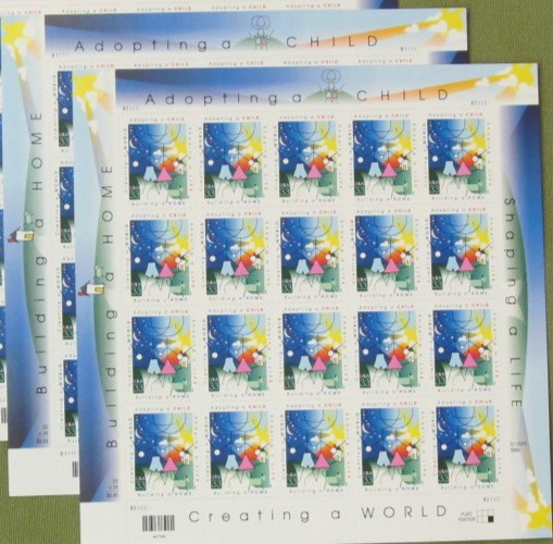Four Sheets x 20 =80 of ADOPTING A CHILD STAMP 33¢ US Postage Stamps. USA # 3398