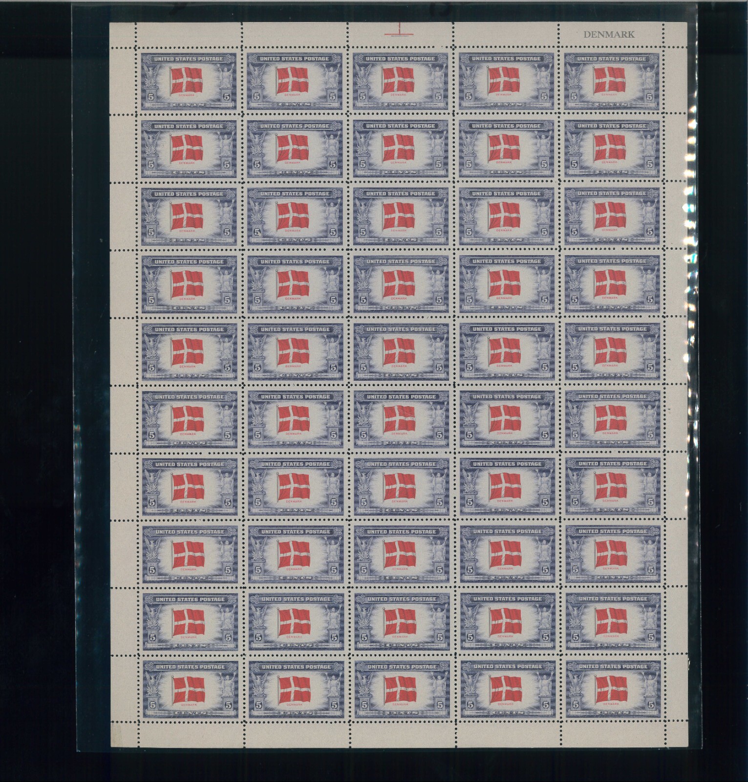 United States 5¢ Denmark Overrun Nations Postage Stamp #920 MNH Sheet