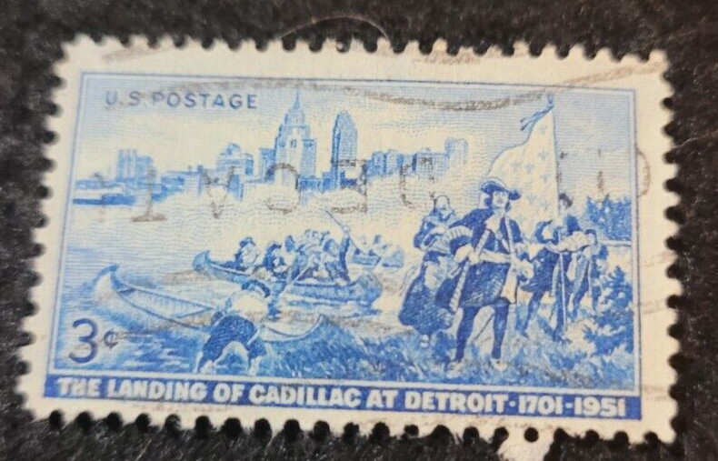 # 1000 – 1951 3¢ Landing of Cadillac at Detroit ~ USA Used 1 Stamp +2 FREE