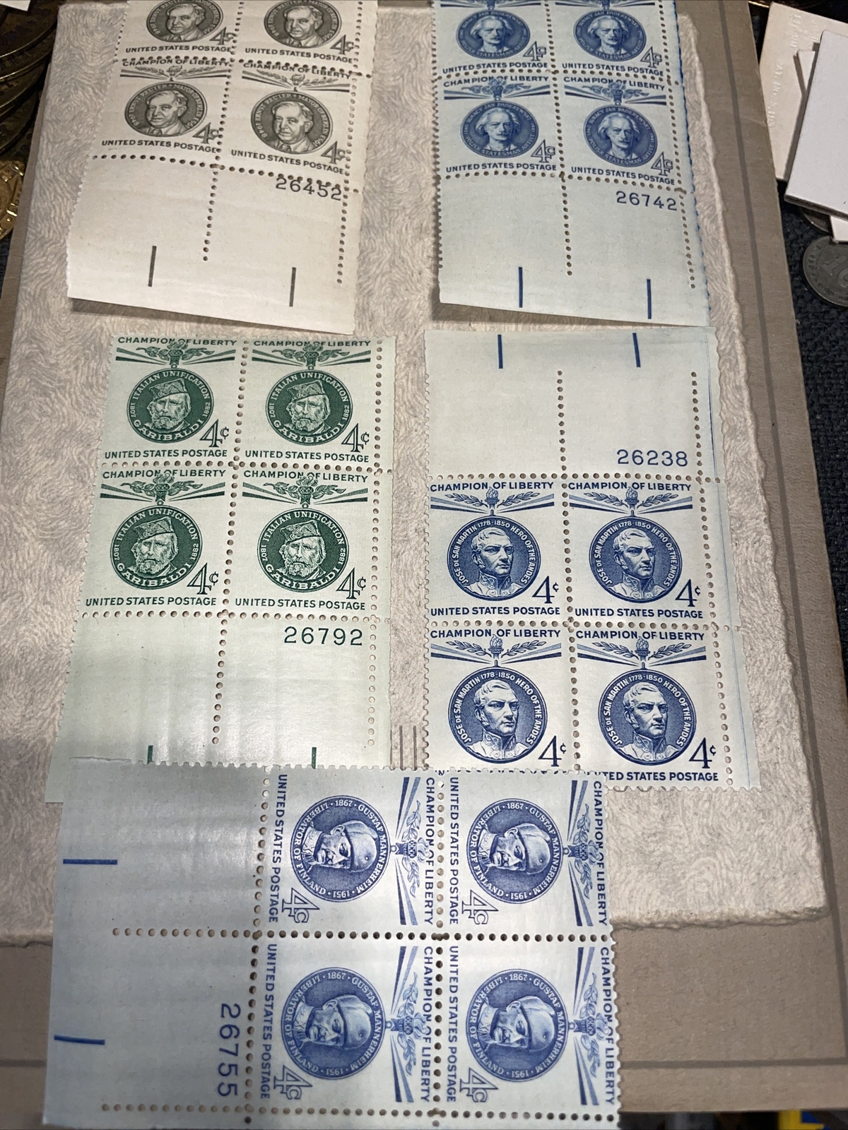 Stamps 5 Sets Of Champions Liberty Paderewski 4 Cents 1960 Sheet of 4