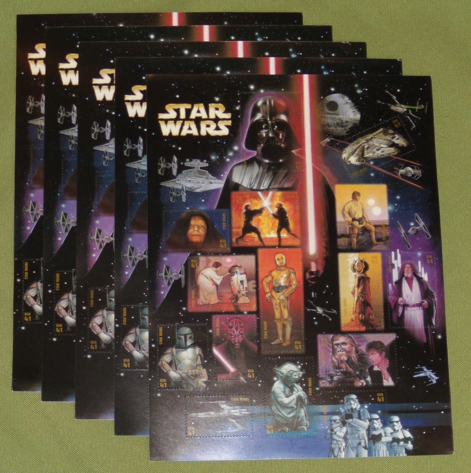 Three sheets = 45 of STAR WARS Character Souvenir Set US Postage Stamp USA 4143
